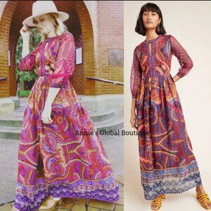 NWT Anthropologie Maren Embroidered Floral Maxi Dress 10